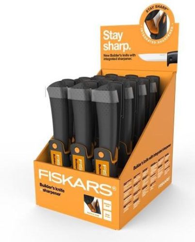 Fiskars Kés építőipari munkákhoz, tokba épített élezővel 12db displayben