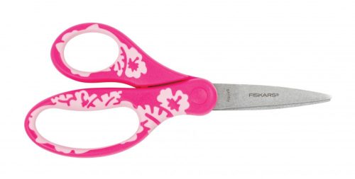 Fiskars Gyermekolló, 15 cm, rózsaszín virág motív., Softgrip 200978