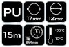 NEO TOOLS Pneumatikus spiráltömlő, 12x17mm x 15m, PU