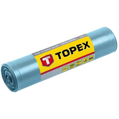 TOPEX Szemeteszsák 80L, Nagy teherbírású, kék, méretek:60x90cm, vastagság: 100 mic, LDPE fólia, 5db