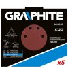 GRAPHITE Tépőzáras csiszolópapír K120, háromszög alakú 12 lyukakkal, 5db csiszolóhoz 59G264