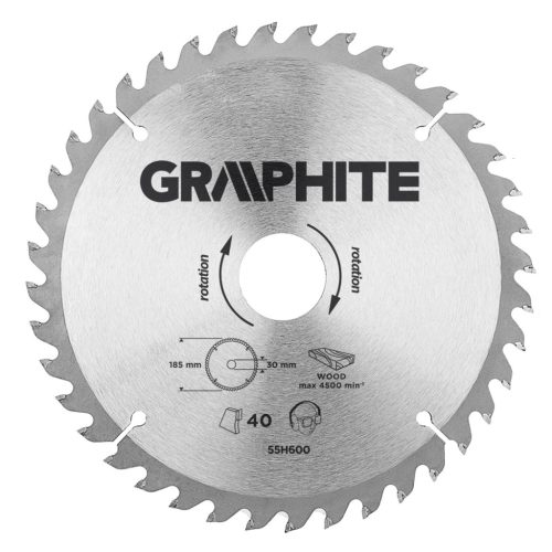 GRAPHITE Körfűrészlap keményfém fogakkal, 185x30mm, 40 fog