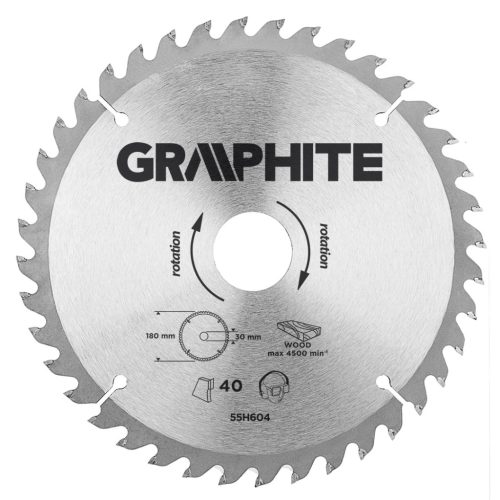 GRAPHITE Körfűrészlap keményfém fogakkal, 180x30mm, 40 fog