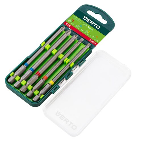 VERTO Csavarhúzó bitkészlet, 5db, 100mm - 1 x PH, 2 x PZ, 1 x SL, 1 x TORX (CrV)