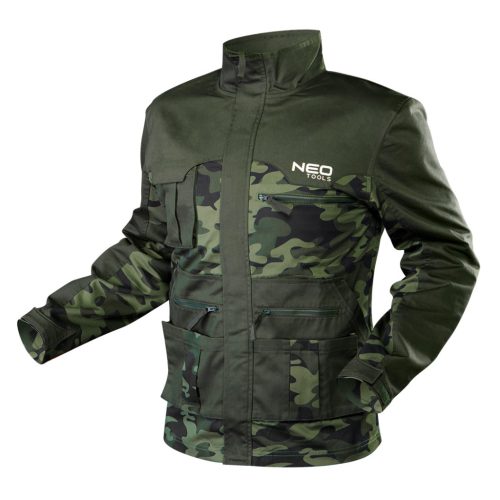 NEO TOOLS Terepmintás Munkavédelmi kabát CAMO, 60% pamut, 40% polyester, 255 g/m2, L