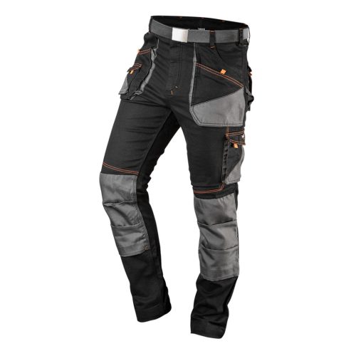 NEO TOOLS Karcsúsított(slim fit), Munkásnadrág, HD, 60% pamut, 37% polyester, 3% elastane, 285 g/m2, övvel, L