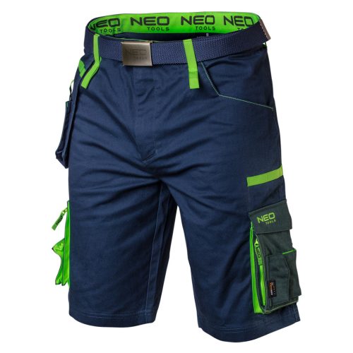 NEO TOOLS Rövid munkásnadrág övvel, PREMIUM, 62% pamut, 35% polyester, 3% elastane, M