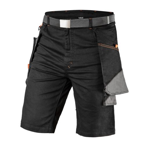 NEO TOOLS Karcsúsított(slim fit) Rövid munkásnadrág, 60% pamut, 37% polyester, 3% elastane, 285 g/m2, övvel, S