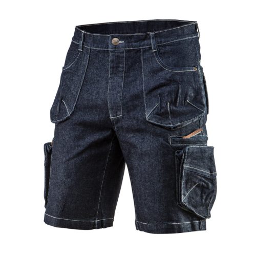 NEO TOOLS Farmer Rövid munkásnadrág, DENIM, cipzáros oldalzsebekkel, 98% pamut, 410g/m2, XS