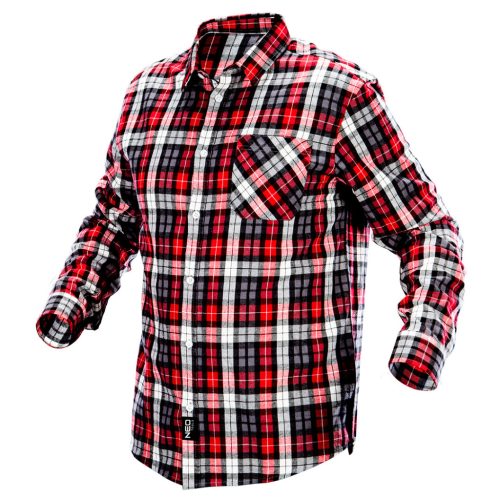 NEO TOOLS Flanel munkaing, piros-fekete-fehér, 100% pamut, L