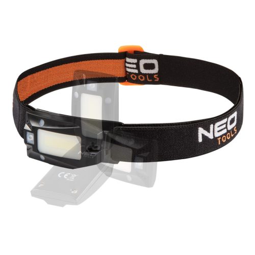 NEO TOOLS Fejlámpa, tölthető USB 180lum COB LED + mozgásérzékelővel