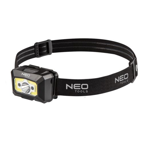 NEO TOOLS Fejlámpa, tölthető, USB, 250 lum, COB LED + mozgásérzékelővel