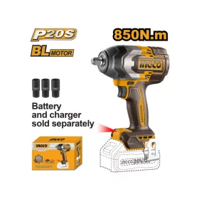   INGCO Akkus ütvecsavarozó 1/2'; 850 Nm szénkefe nélküli 20 V (akku és töltő