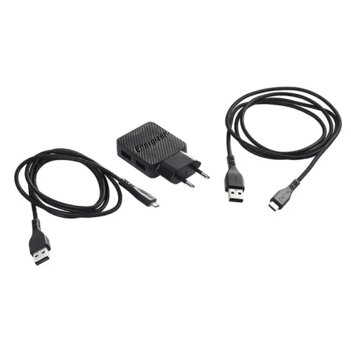 Energizer fali töltő 2x usb 2,4A  usb C Microusb kábel fekete