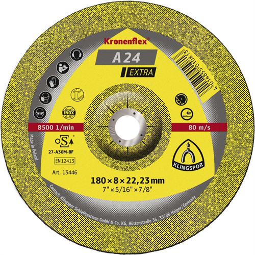 Klingspor csiszolókorong 115x6x22.23mm A 24 EX S Domborított