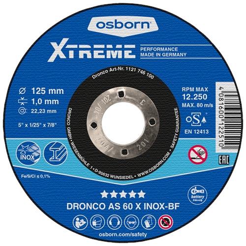 Osborn vágókorong Extreme 125x1.0x22.23 egyenes AS 60 X inox