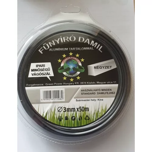 GreenPower MŰANYAG VÁGÓSZÁL ALU 1LB NÉGYSZÖG 3MM 50 MÉTER