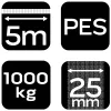 Rakományrögzítő racsnis heveder 5m/25mm, 1000kg