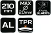 Metszőolló rávágó, max. 20mm, teflon bevonat, alu ház, 210mm