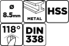 Csigafúró HSS, DIN338, 8.5mm, min. rendelés: 3db