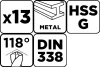 Csigafúró készlet, HSS-G, 13db-os, 2-8mm