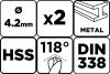 Csigafúró HSS, DIN338, 4.2mm, 2db, min. rendelés: 3cs