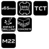 Koronafúró, körkivágó, 65mm, SDS PLUS szárral és központfúróval, NEO TOOLS