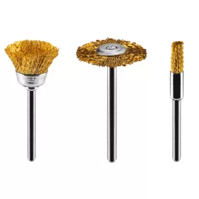   Csapos kefe készlet 3db, sárgaréz befejezőkefe, pohárkefe, kerékkefe