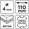 Betonfúró SDS PLUS, 2 élű, dupla spirálos, 4x110mm, min.rendelés: 3db