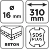 Betonfúró SDS PLUS, 2 élű, dupla spirálos, 16x310mm