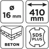 Betonfúró SDS PLUS, 2 élű, dupla spirálos, 16x410mm