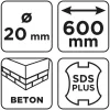 Betonfúró SDS PLUS, 2 élű, dupla spirálos, 20x600mm