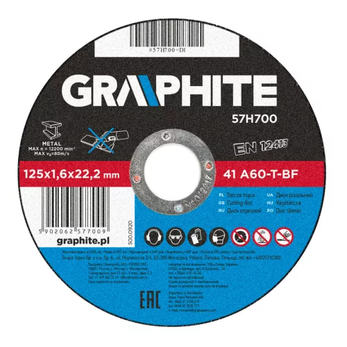 Vágókorong fémhez 125x1.6x22mm, 41A60-T-BF, min. rendelés: 5db