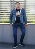 Farmer munkásnadrág, Denim, 98% pamut, térdvédő betét zsebbel, gombos oldalzsebekkel, 255 g/m2, L