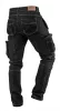 Farmer munkásnadrág, Denim, fekete, cipzáros oldalzsebekkel, 98% pamut, 410 g/m2, XS