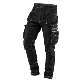   Farmer munkásnadrág, Denim, fekete, cipzáros oldalzsebekkel, 98% pamut, 410 g/m2, XXXL