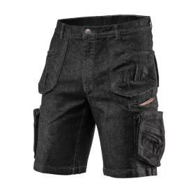   Farmer munkás rövidnadrág, Denim, fekete, cipzáros oldalzsebekkel, 98% pamut, 410g/m2, M