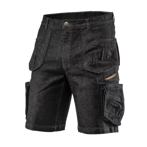 Farmer munkás rövidnadrág, Denim, fekete, cipzáros oldalzsebekkel, 98% pamut, 410g/m2, XXL