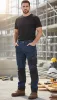 Farmer munkásnadrág, Denim, 82% pamut, Oxford szövet, térdvédő betét, cippzáras zsebek, kék-fekete, XXL