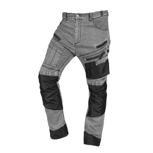 Farmer munkásnadrág, Denim, 82% pamut, Oxford szövet, térdvédő betét, cippzáras zsebek, szürke-fekete, XXL