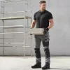 Farmer munkásnadrág, Denim, 82% pamut, Oxford szövet, térdvédő betét, cippzáras zsebek, szürke-fekete, XXXL
