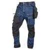 Farmer munkásnadrág, Denim, 82% pamut, Oxford szövet, Cordura betétek, cippzáras zsebek, kék-fekete, M