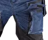 Farmer munkásnadrág, Denim, 82% pamut, Oxford szövet, Cordura betétek, cippzáras zsebek, kék-fekete, S