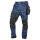 Farmer munkásnadrág, Denim, 82% pamut, Oxford szövet, Cordura betétek, cippzáras zsebek, kék-fekete, XXL