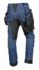 Farmer munkásnadrág, Denim, 82% pamut, Oxford szövet, Cordura betétek, cippzáras zsebek, kék-fekete, XXL