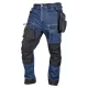 Farmer munkásnadrág, Denim, 82% pamut, Oxford szövet, Cordura betétek, cippzáras zsebek, kék-fekete, XXXL