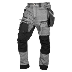   Farmer munkásnadrág, Denim, 82% pamut, Oxford szövet, Cordura betétek, cippzáras zsebek, szürke-fekete, XXXL