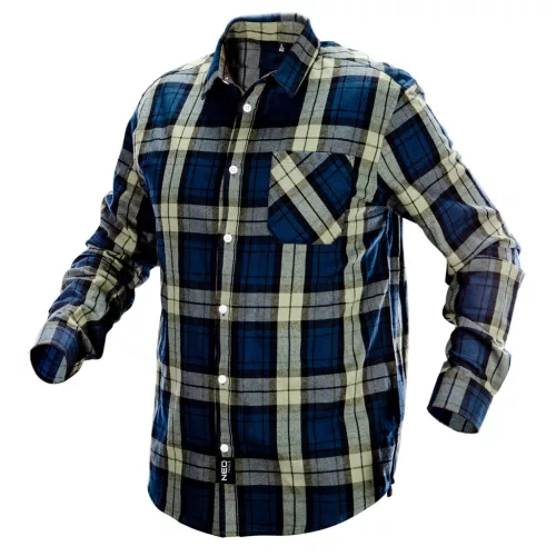 Flanel munkaing, kék-oliva-fekete, 100% pamut, M