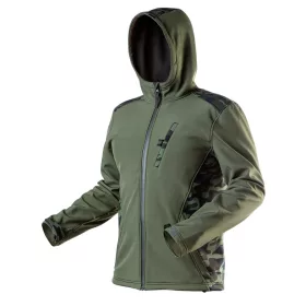   Terepmintás softshell munkavédelmi kabát, víz- és szélálló, kapucni, CAMO, vízáll: 5000mm, XXL