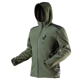   Terepmintás softshell munkavédelmi kabát, víz- és szélálló, kapucni, CAMO, vízáll: 5000mm, XXL